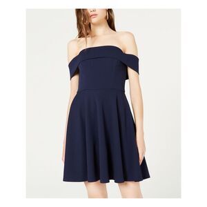 CITY STUDIO Womens Navy Sleeveless Mini Cocktail Fit + Flare Dress 1